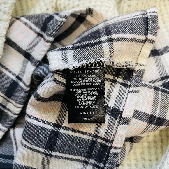 Sanctuary Light Gray Plaid Lined Wool Blend Knit Pullover Sweater Small Women’s - Picture 11 of 12